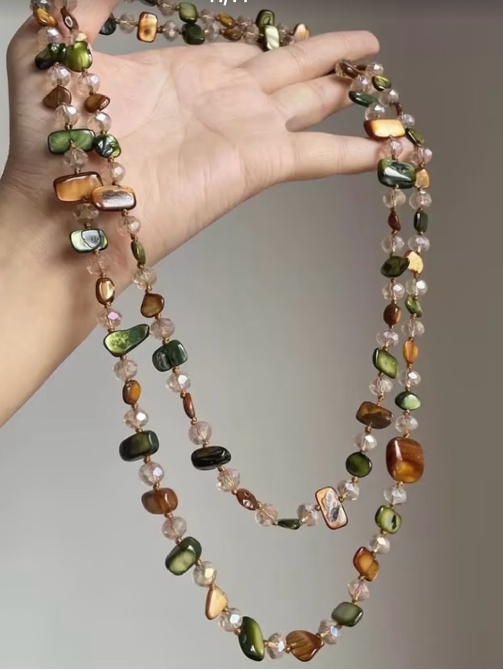 Handcrafted Green and Amber Beaded Women's Necklace